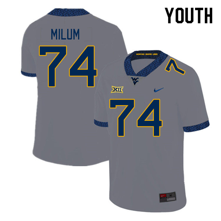 Youth #74 Wyatt Milum West Virginia Mountaineers College Football Jerseys Stitched Sale-Gray - Click Image to Close